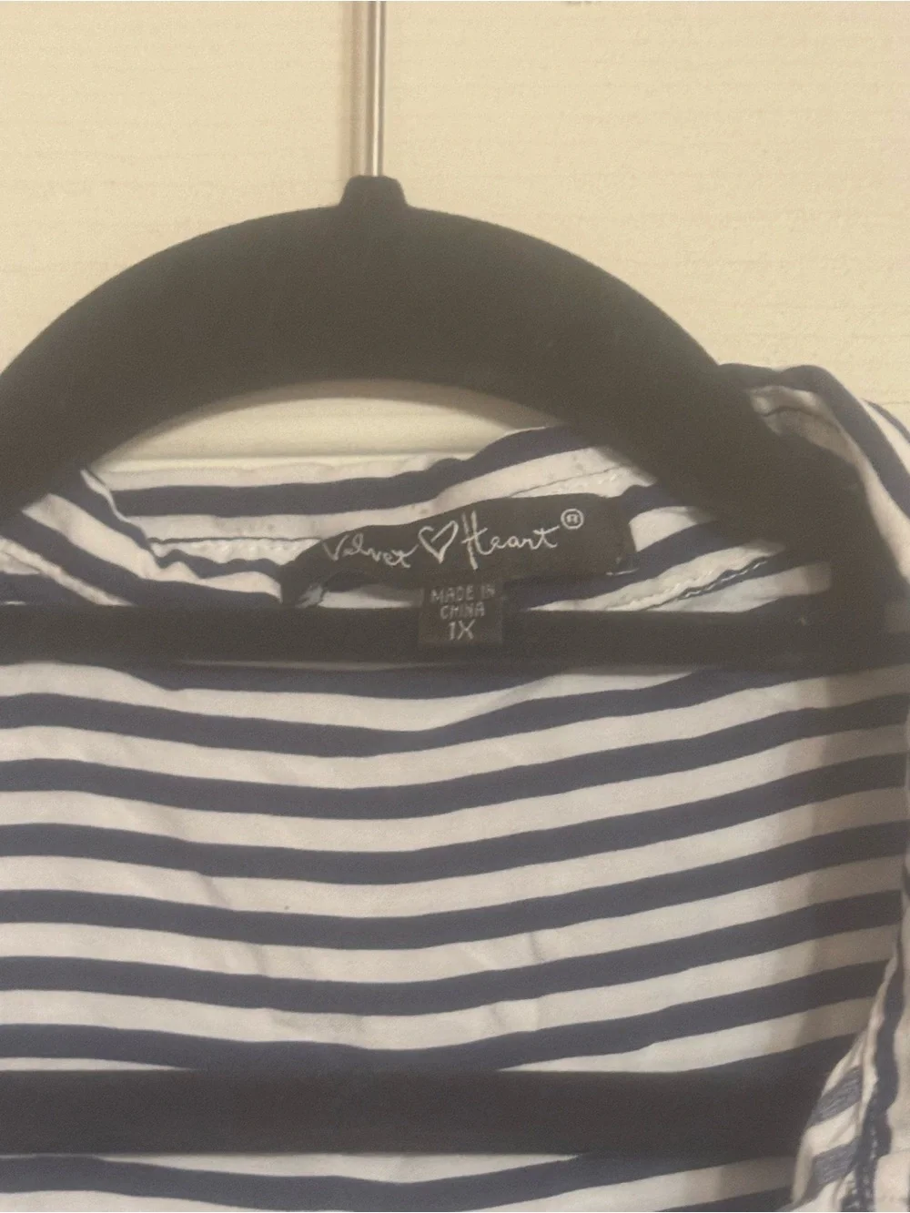 Navy and White Striped Button-Up Shirt